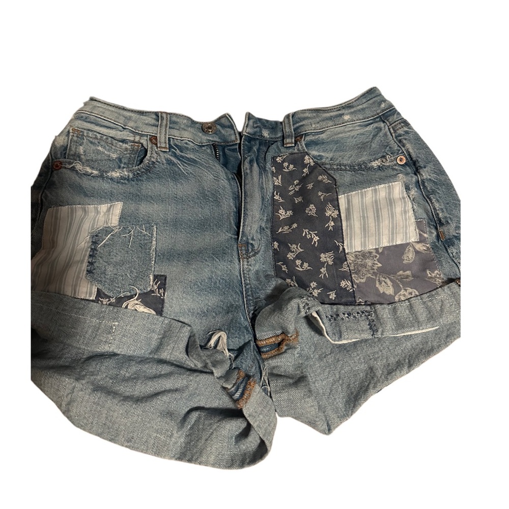 American Eagle Blue Patchwork Jean Shorts